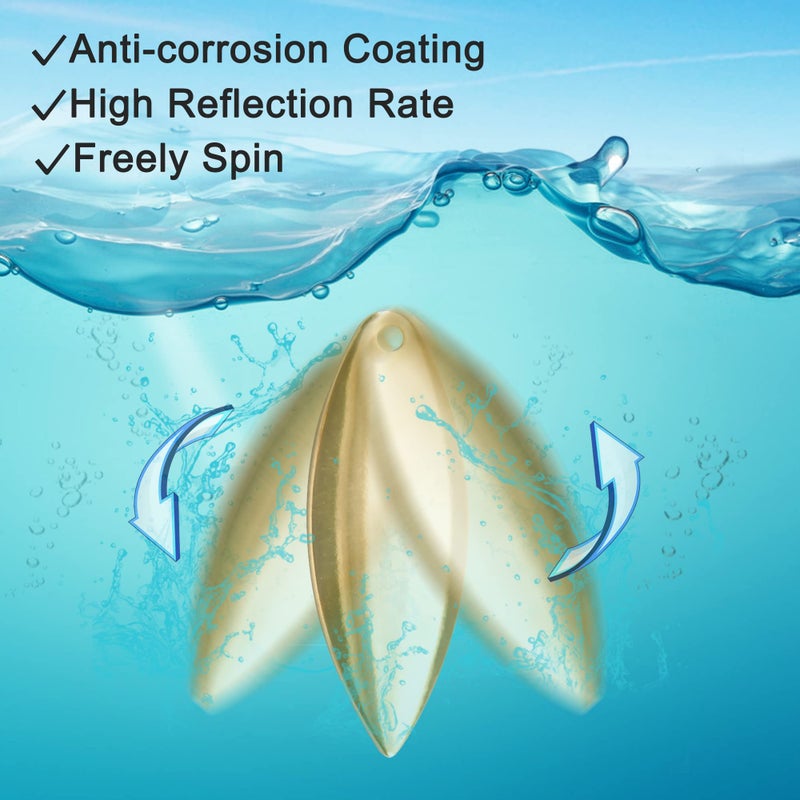 OROOTL Fishing Spinner Blades Split Rings Kit, 100pcs Colorado Willow Blades Lure Rings Set Gold Silver Spoon Easy Spin Spinner Bait Making Freshwater Saltwater Walleye Rig Inline DIY Accessories - Image 3
